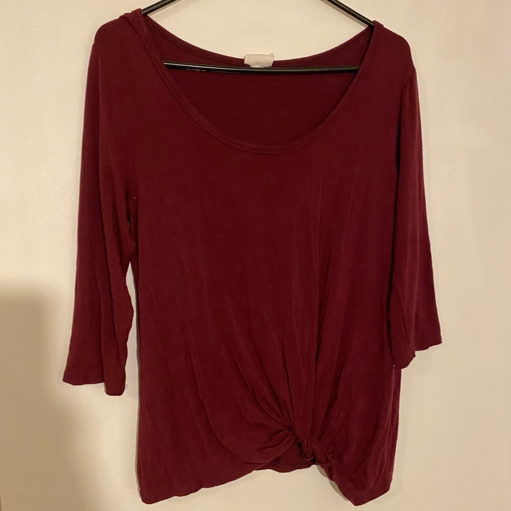 Late august women’s large blouse shirt stretch casual work office burgundy top